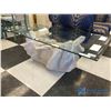 Image 1 : Beautiful Bevelled Glass Coffee Table w/Stone Look Base