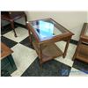 Image 3 : (2) Wood, Wicker & Glass Side Tables (BID PRICE TIMES 2)