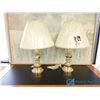 Image 1 : (2) Brass Table Lamps w/Shades (BID PRICE TIMES 2)