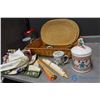 Image 1 : Assorted Lot of Kitchen Items - Wicker; Cookie Jar; Chop Sticks; etc