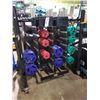 Image 1 : BLACK HAMPTON METAL COMMERCIAL MOBILE STORAGE RACK WITH ASSORTED EXERCISE BARS & FREE WEIGHTS