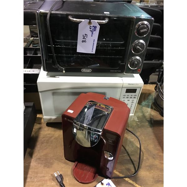 DELONGHI TOASTER OVEN, HOMESTYLES MICROWAVE, BOSCH SINGLE CUP COFFEE BREW STATION