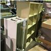 Image 1 : 2 LIGHT BROWN 8 CUBBY SHELVES, 2 SPINNING PRIZE WHEEL AND WHITE BENCH/SHOE RACK
