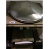 Image 2 : PALLET OF ASSORTED PARTS INCLUDING STAINED WOOD TABLE TOP AND PROPANE HEATER HEAT SHIELD AND LARGE