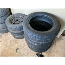 ASSORTED SIZED VEHICLE TIRES, STEEL RIMS & AUTOMOTIVE PARTS