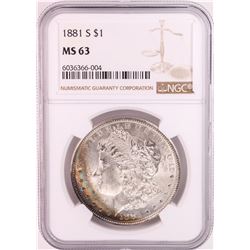 1881-S $1 Morgan Silver Dollar Coin NGC MS63 Great Toning
