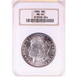 1886 $1 Morgan Silver Dollar Coin NGC MS64 Nice Toning