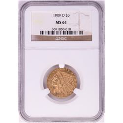 1909-D $5 Indian Head Half Eagle Gold Coin NGC MS61