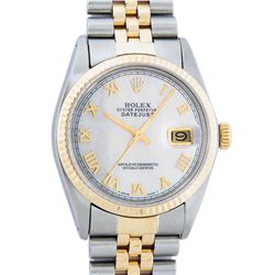 Rolex Men's Two Tone Mother Of Pearl Roman Oyster Perpetual Datejust Watch