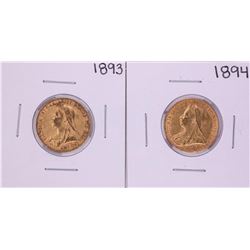 Lot of 1893-1894 Great Britain Sovereign Gold Coins