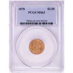 1878 $2 1/2 Liberty Head Quarter Eagle Gold Coin PCGS MS63