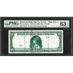 1929 10 Unit American Bank Note Co. "Test Note" PMG Choice Uncirculated 63EPQ