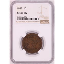 1847 Braided Hair Large Cent Coin NGC XF45BN