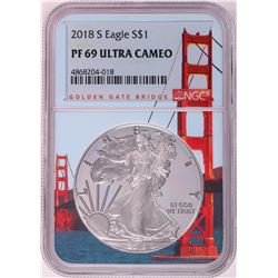 2018-S $1 Proof American Silver Eagle Coin NGC PF69 Ultra Cameo Bridge Core