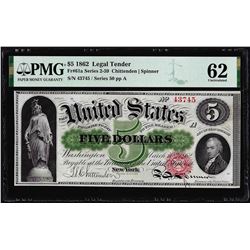 1862 $5 Legal Tender Note Fr.61a PMG Uncirculated 62