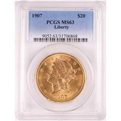 1907 $20 Liberty Head Double Eagle Gold Coin PCGS MS63