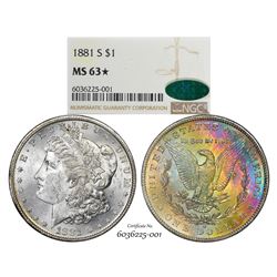 1881-S $1 Morgan Silver Dollar Coin NGC MS63* Star CAC Amazing Toning