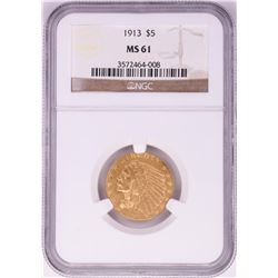 1913 $5 Indian Head Half Eagle Gold Coin NGC MS61