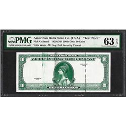 1929 10 Unit American Bank Note Co. "Test Note" PMG Choice Uncirculated 63EPQ
