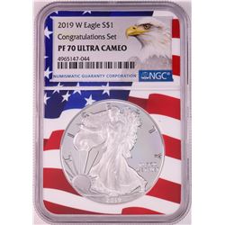 2019-W $1 Proof American Silver Eagle Coin NGC PF70 Ultra Cameo Congratulations Flag