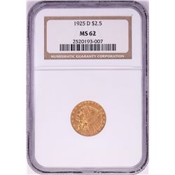 1925-D $2 1/2 Indian Head Quarter Eagle Gold Coin NGC MS62