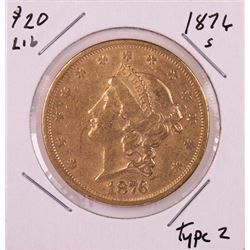 1876-S Type 2 $20 Liberty Head Double Eagle Gold Coin