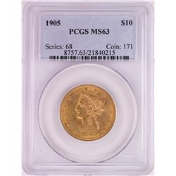 1905 $10 Liberty Head Eagle Gold Coin PCGS MS63