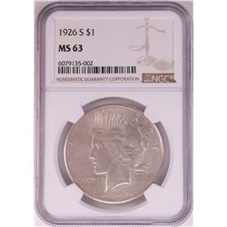 1926-S $1 Peace Silver Dollar Coin NGC MS63