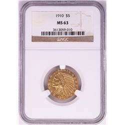 1910 $5 Indian Head Half Eagle Gold Coin NGC MS63