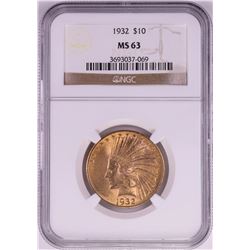 1932 $10 Indian Head Eagle Gold Coin NGC MS63