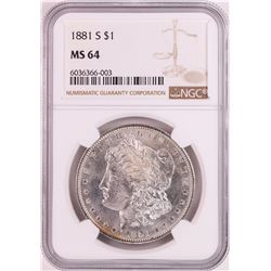 1881-S $1 Morgan Silver Dollar Coin NGC MS64 Great Toning