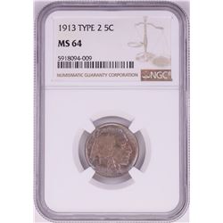 1913 Type 2 Buffalo Nickel Coin NGC MS64 Nice Toning