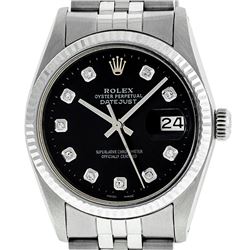 Rolex Men's Stainless Steel Black Diamond 36MM Datejust Watch