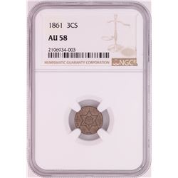 1861 Three Cent Silver Piece Coin NGC AU58