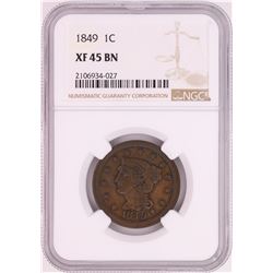 1849 Braided Hair Large Cent Coin NGC XF45BN