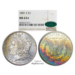 1881-S $1 Morgan Silver Dollar Coin NGC MS63* Star CAC Amazing Toning