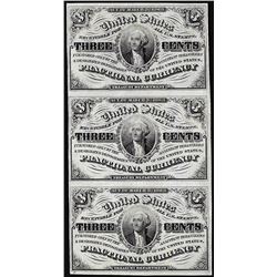 Uncut Sheet of (3) March 3, 1863 Three Cents Third Issue Fractional Currency Notes