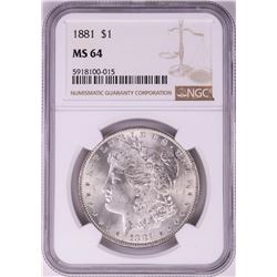 1881 $1 Morgan Silver Dollar Coin NGC MS64