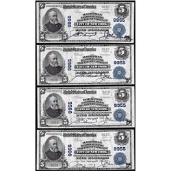Cut Sheet of (4) 1902 $5 Harriman NB New York, NY CH# 9955 National Currency Notes