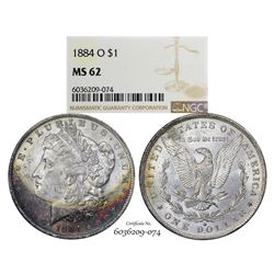 1884-O $1 Morgan Silver Dollar Coin NGC MS62 Great Toning