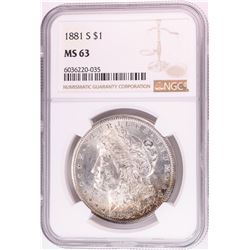 1881-S $1 Morgan Silver Dollar Coin NGC MS63 Great Toning