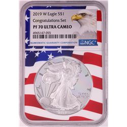2019-W $1 Proof American Silver Eagle Coin NGC PF70 Ultra Cameo Congratulations Flag