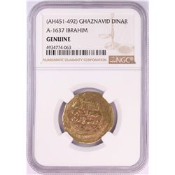 AH451-492 Ghaznavid Dinar A-1637 Ibrahim Gold Coin NGC Genuine