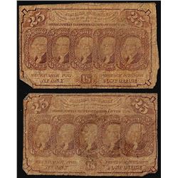 Lot of (2) March 3, 1863 First Issue Twenty-Five Cents Fractional Currency Notes