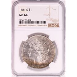 1881-S $1 Morgan Silver Dollar Coin NGC MS64 Great Toning