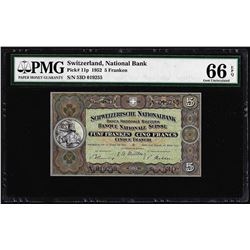1952 Switzerland 5 Franken Note Pick# 11p PMG Gem Uncirculated 66EPQ