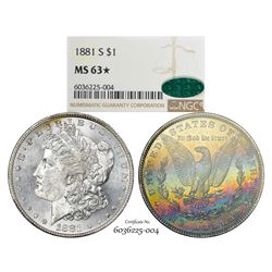 1881-S $1 Morgan Silver Dollar Coin NGC MS63* Star CAC Amazing Toning
