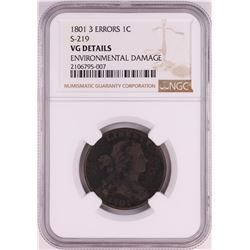 1801 3 Errors S-219 Draped Bust Large Cent Coin NGC VG Details