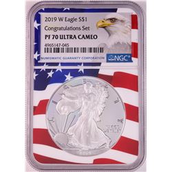 2019-W $1 Proof American Silver Eagle Coin NGC PF70 Ultra Cameo Congratulations Flag