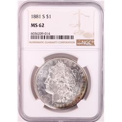 1881-S $1 Morgan Silver Dollar Coin NGC MS62 Nice Toning